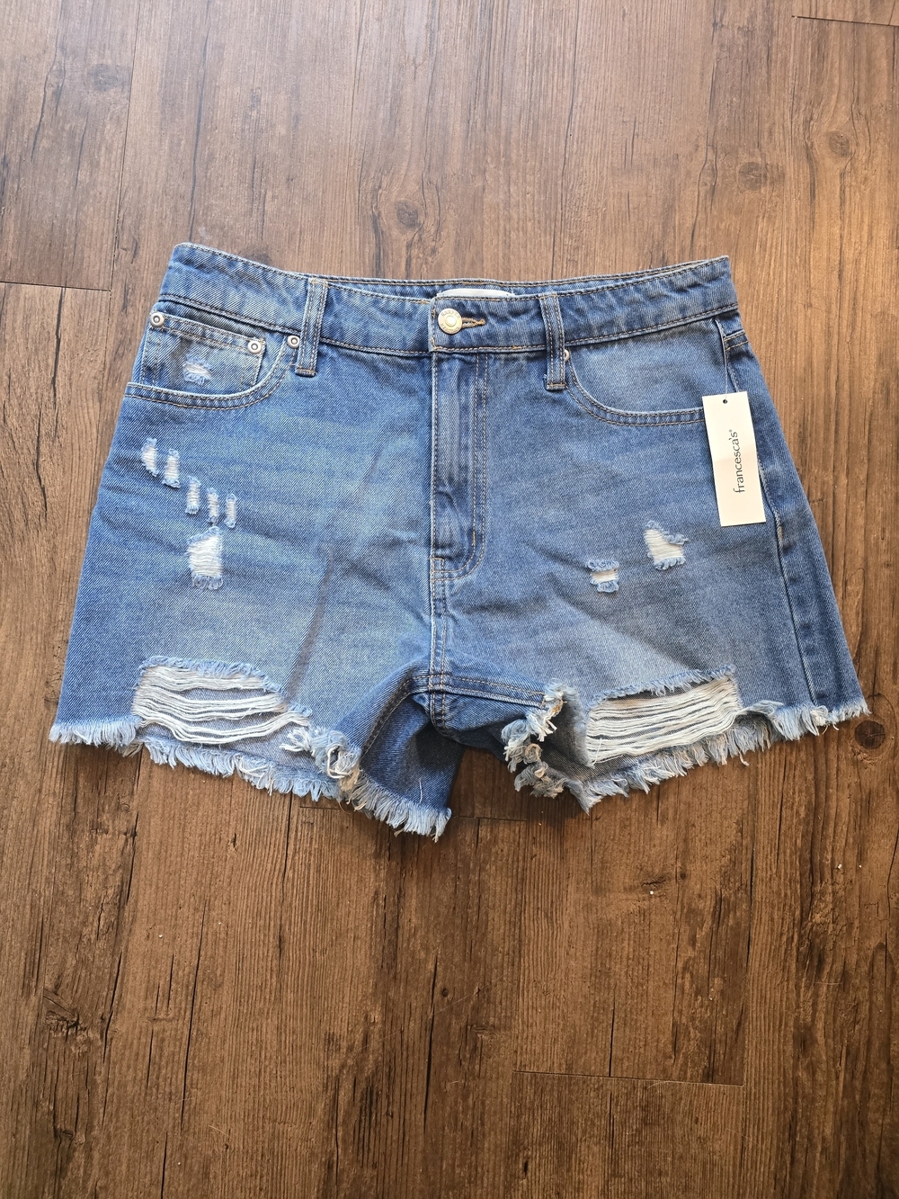 Francesca's Women's Distressed Blue Denim Jean Shorts